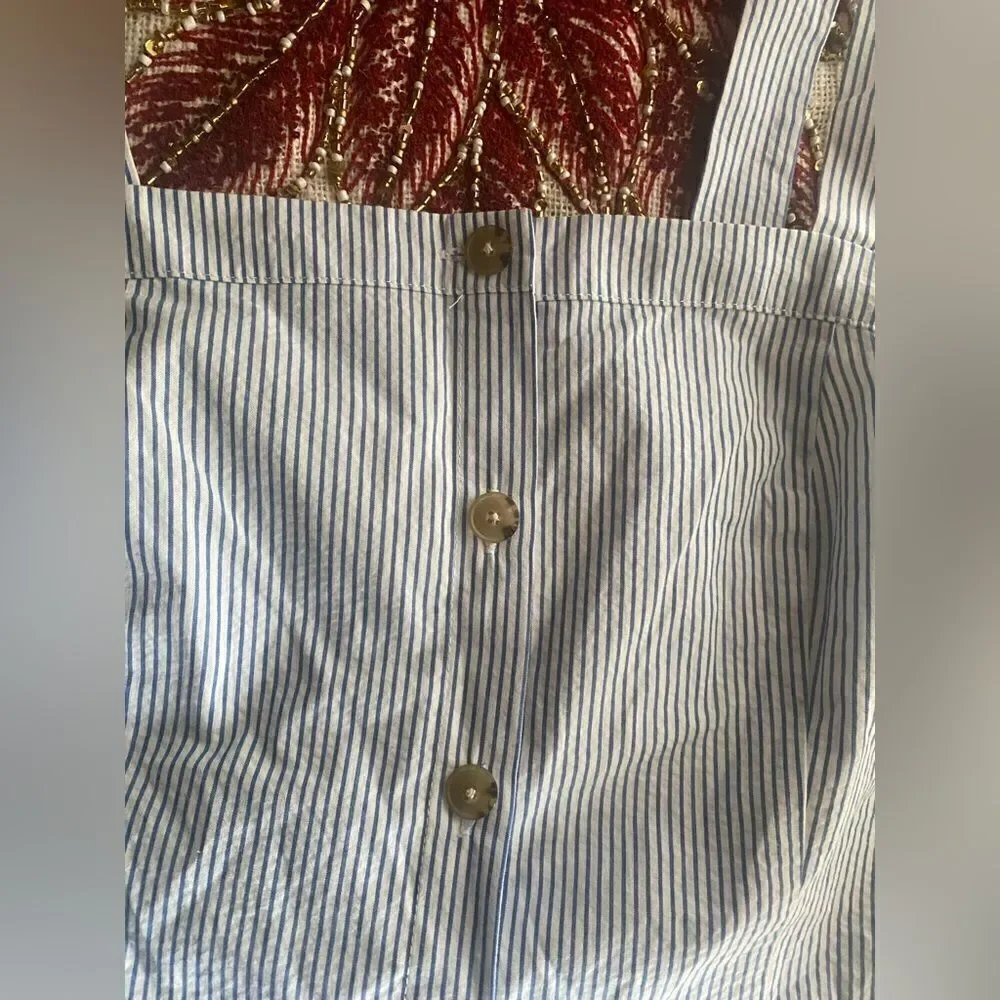 J Crew  Button Front Dress Sz 12  Seersucker Stripe White/Blue Sleeveless NWT